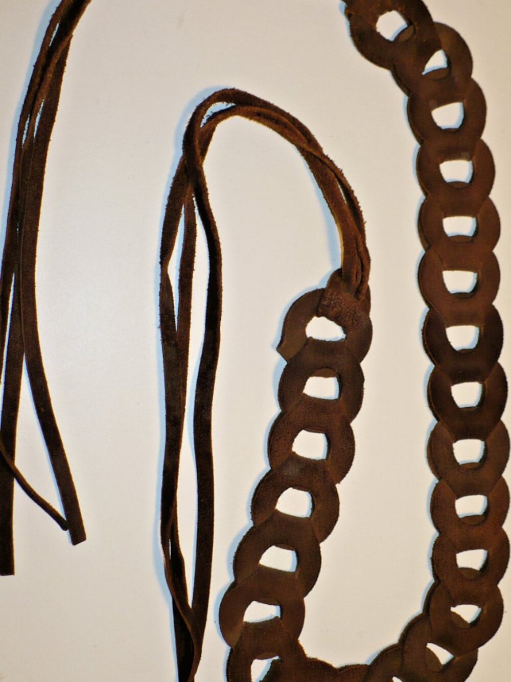 Retro 1970s Woven Brown Suede Leather Hippy Belt Vintage Style Loop Tassel